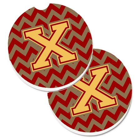 Carolines Treasures Letter x Chevron Garnet and Gold Set of 2 Cup Holder Car Coaster CJ1048-XCARC